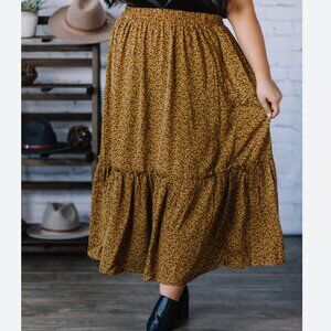Hayden LA Plus Size In the Wild Cheetah Pull On Midi Skirt Ruffle Trim Size 1x
